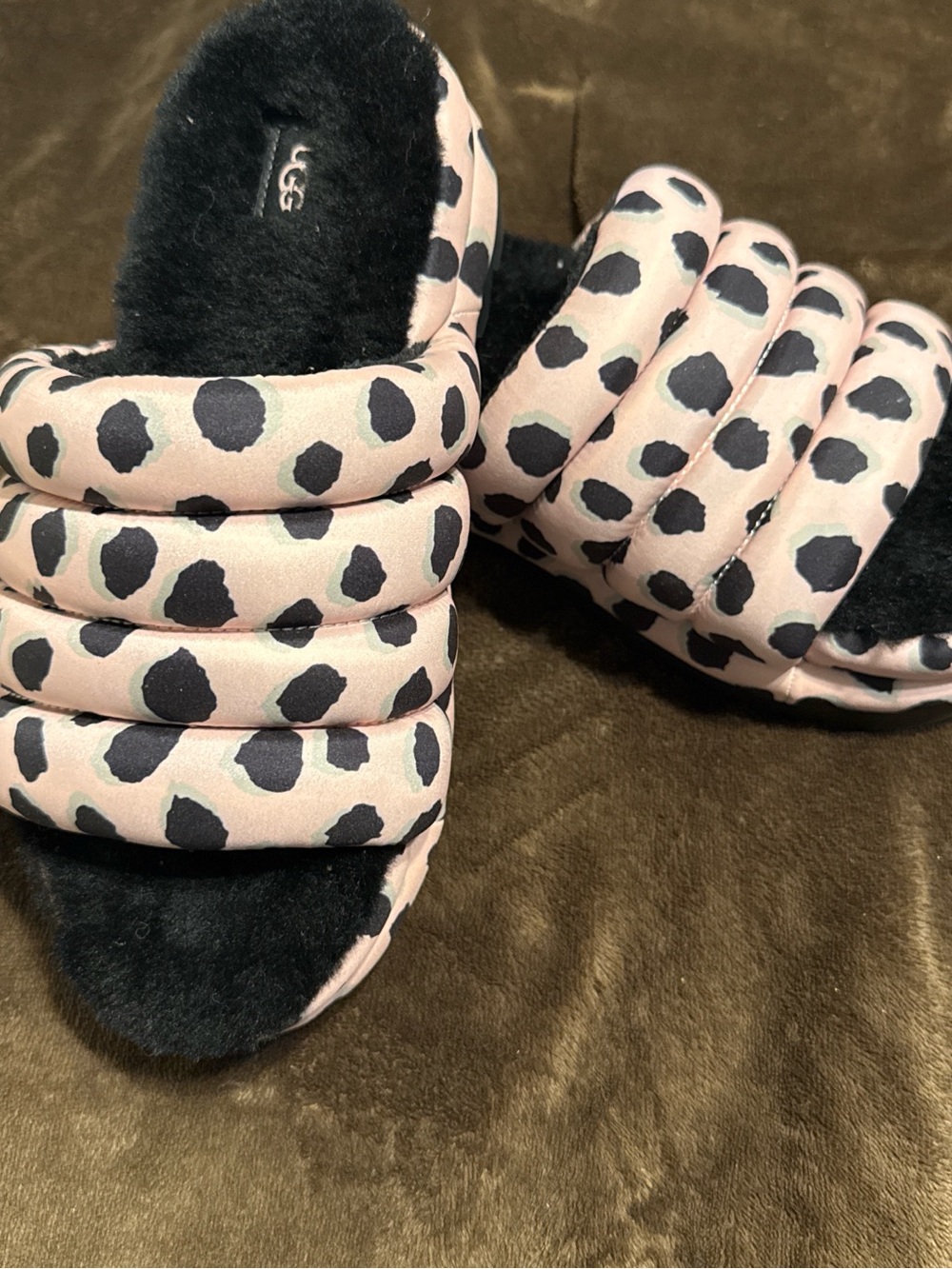 UGG Pink Leopard Print Puffy Slide Slippers